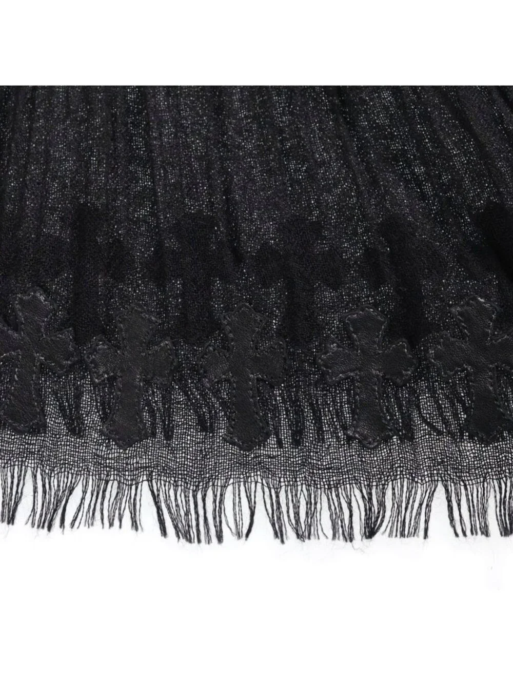 Chrome Hearts CH Cross Patch Cashmere Silk Mixed Scarf Shawl Black